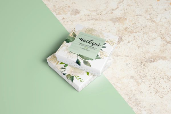 高端方形纸制首饰盒样机 Square Paper Jewelry Box Mockup