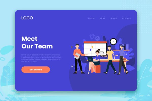 团队协作场景网站着陆页设计模板 Meet our team landing page template