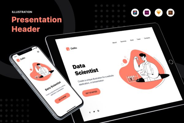 数据科学家主题网站Banner&amp;落地页设计素材库精选 Data Scientist – Banner &amp; Landing Page
