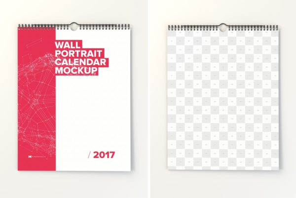 挂墙日历年历设计样机模板 Wall Portrait Calendar Mockup