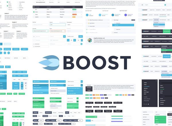 超级棒的一套网页设计套件 Boost UI Kit（设计元素&线框图）