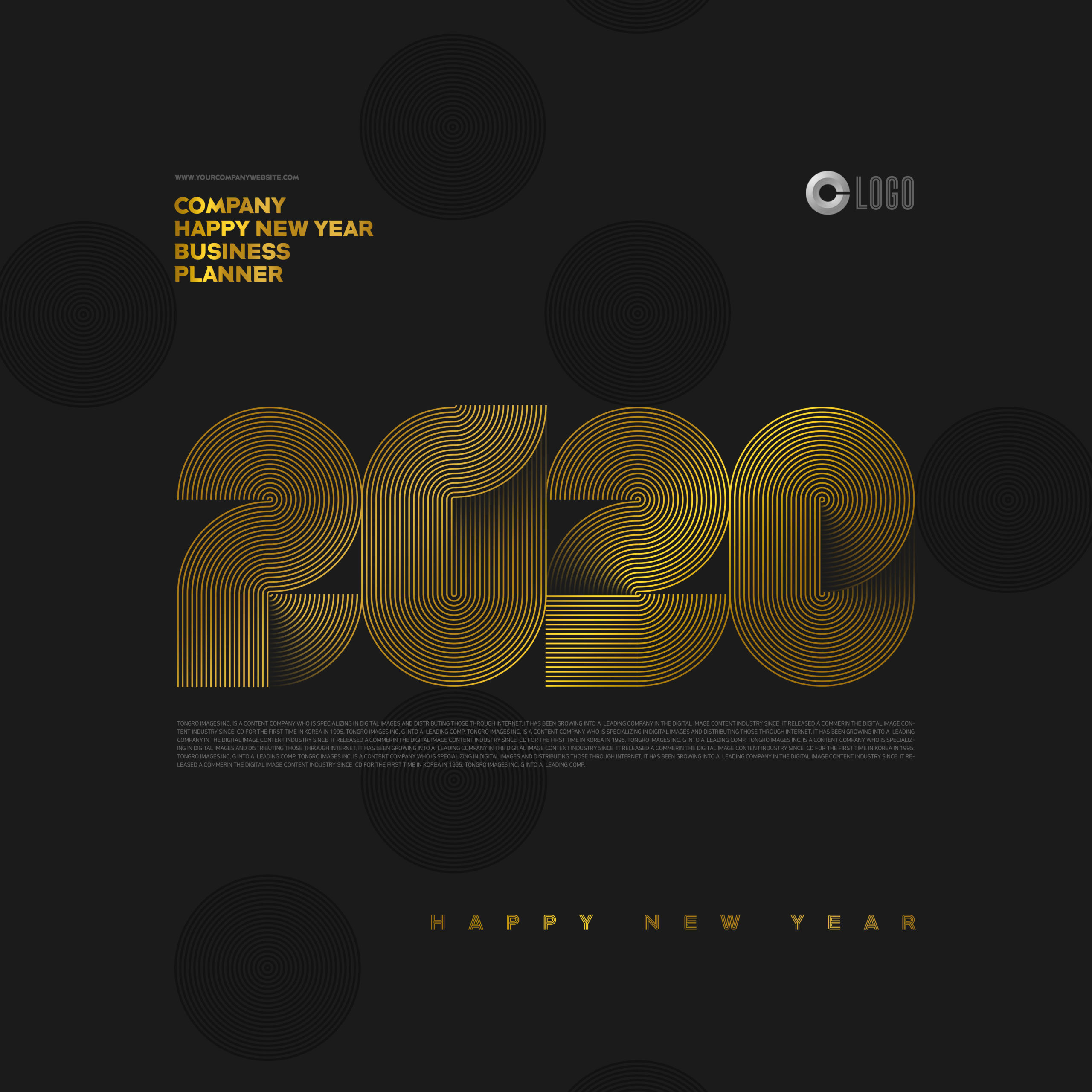 抽象幻觉金色条纹字体“2020”新年海报设计素材插图