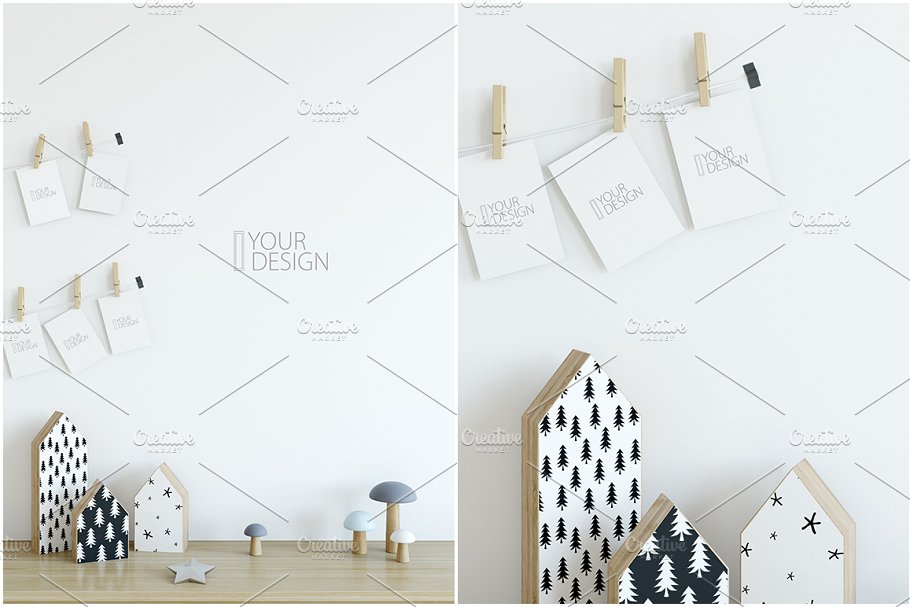 儿童卧室书房墙纸&相框样机 KIDS Interior WALL & FRAMES Mockup 3插图(31)