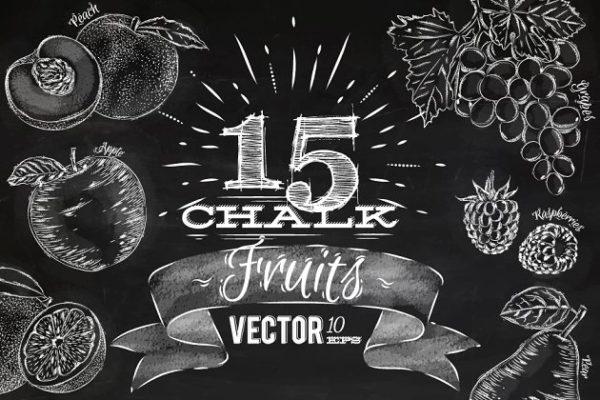 逼真手绘黑板粉笔剪贴画 Fruit chalk