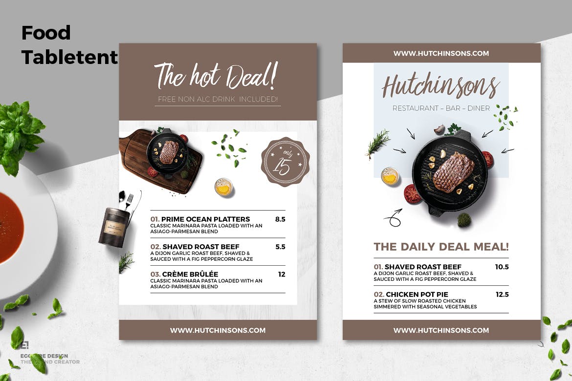 餐桌立式餐厅饭店菜单设计模板 Table Tent Food Menu插图(3)