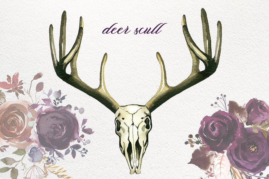 奶油朗姆酒棕&梅色波希米亚式花卉水彩剪贴画 Butterum & Plum Boho Florals PNG插图(3)