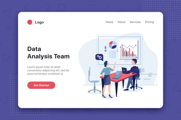 数据统计分析主题网站首页设计概念插画 Data Analysis Team flat concept for Landing page