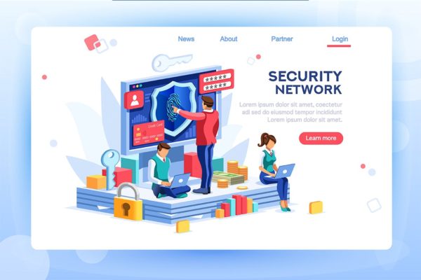 网络安全主题网站矢量概念插画 Security Concept Network Law Code