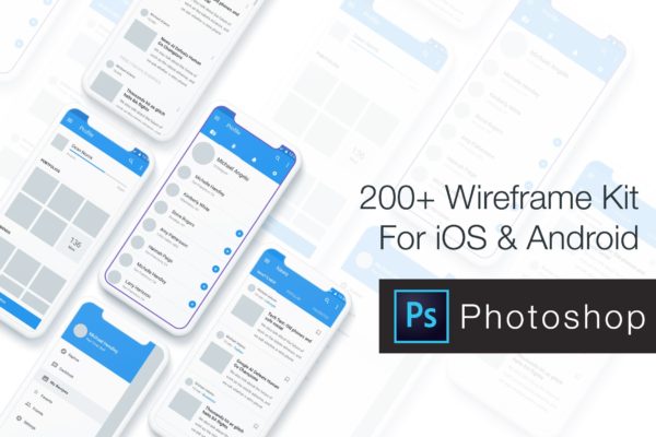 200+ iOS &amp; Android平台应用设计线框图PSD模板 Baseframe – Wireframe UI KIT 200++ PSD Version
