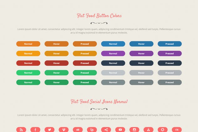 扁平风格食品/餐馆/咖啡品牌网站UI模板 Flat Food – Food, Restaurant, Cafe UI Kit插图(2)