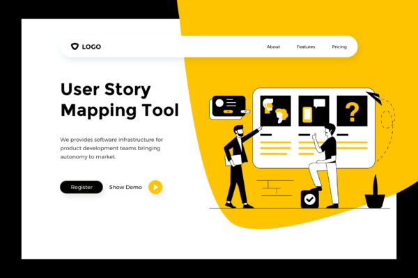 用户故事地图概念插画网站Banner图设计&amp;着陆页模板 User Story – Web Mobile Landing Page Banner