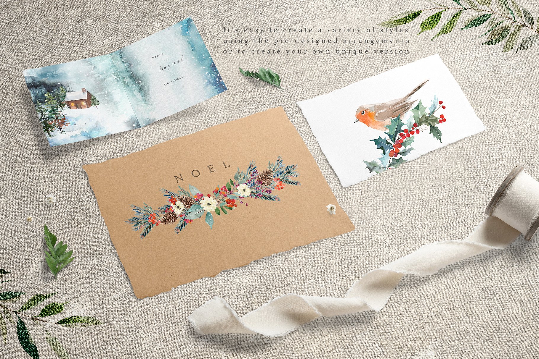 圣诞主题设计素材包（独立对象、背景、花卉等） Christmas Graphics – Woodland插图(8)