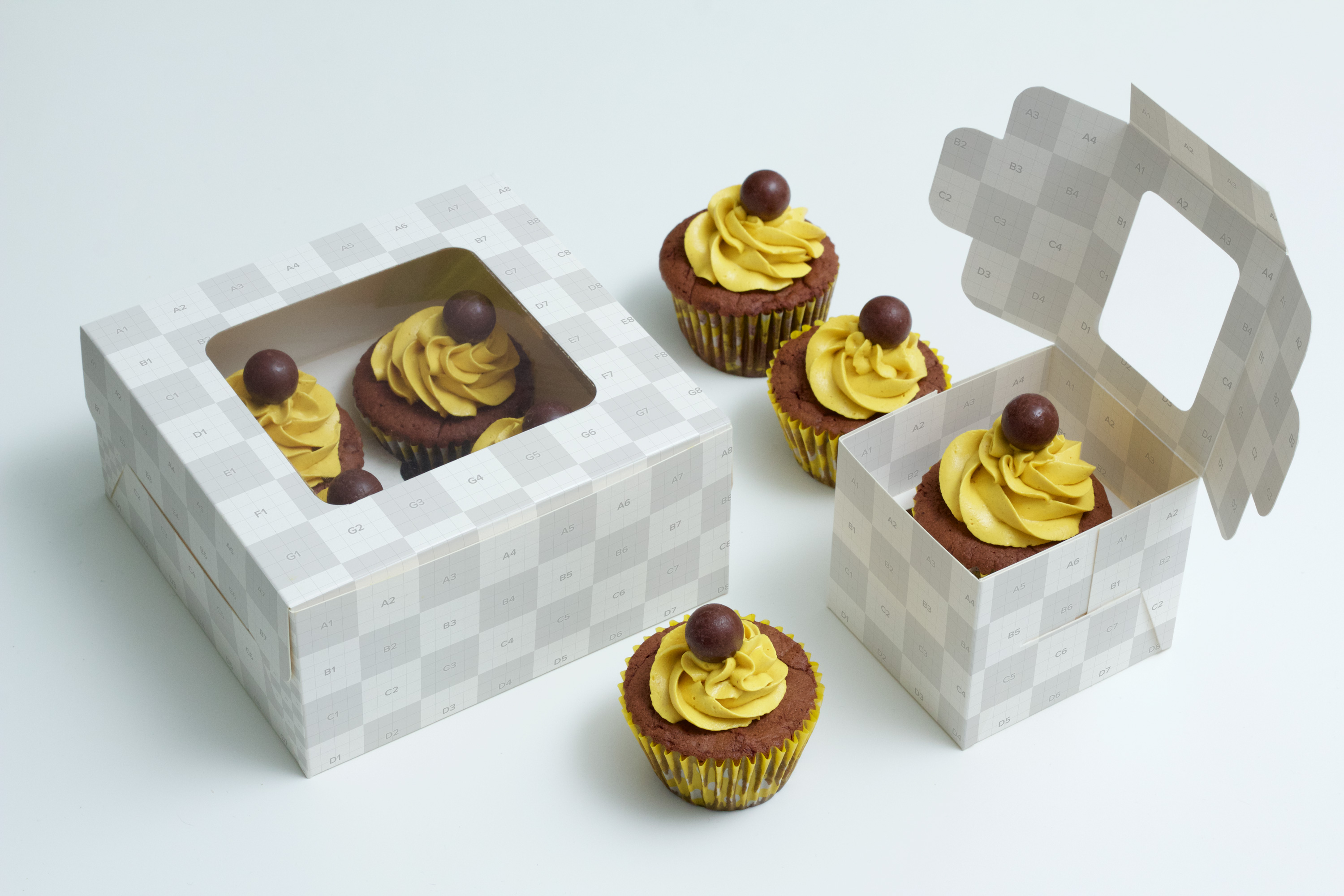 纸杯蛋糕纸盒包装设计样机模板 Cupcake Boxes Mockup插图(2)