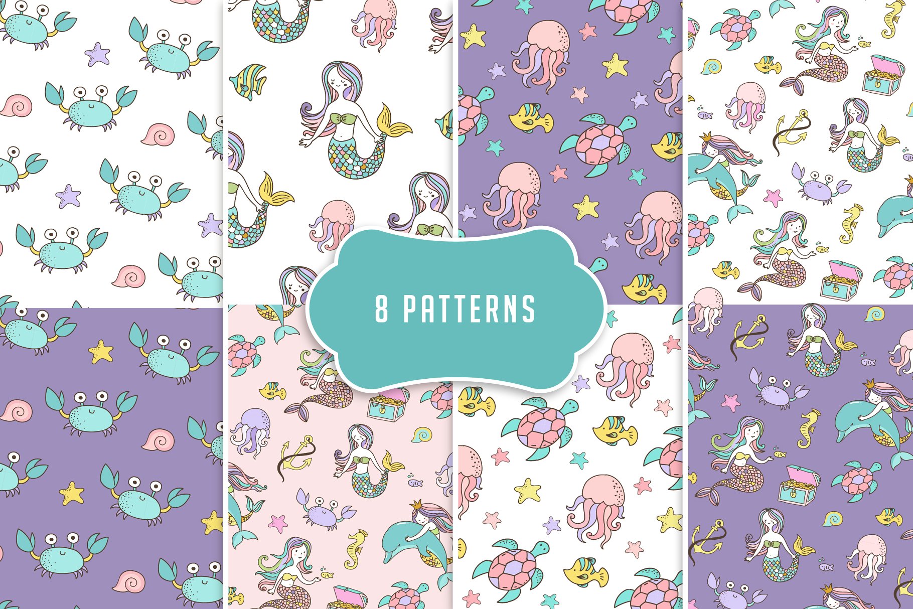 小美人鱼与海洋生物元素及贺卡模板 Little Mermaid – under the sea set插图(7)