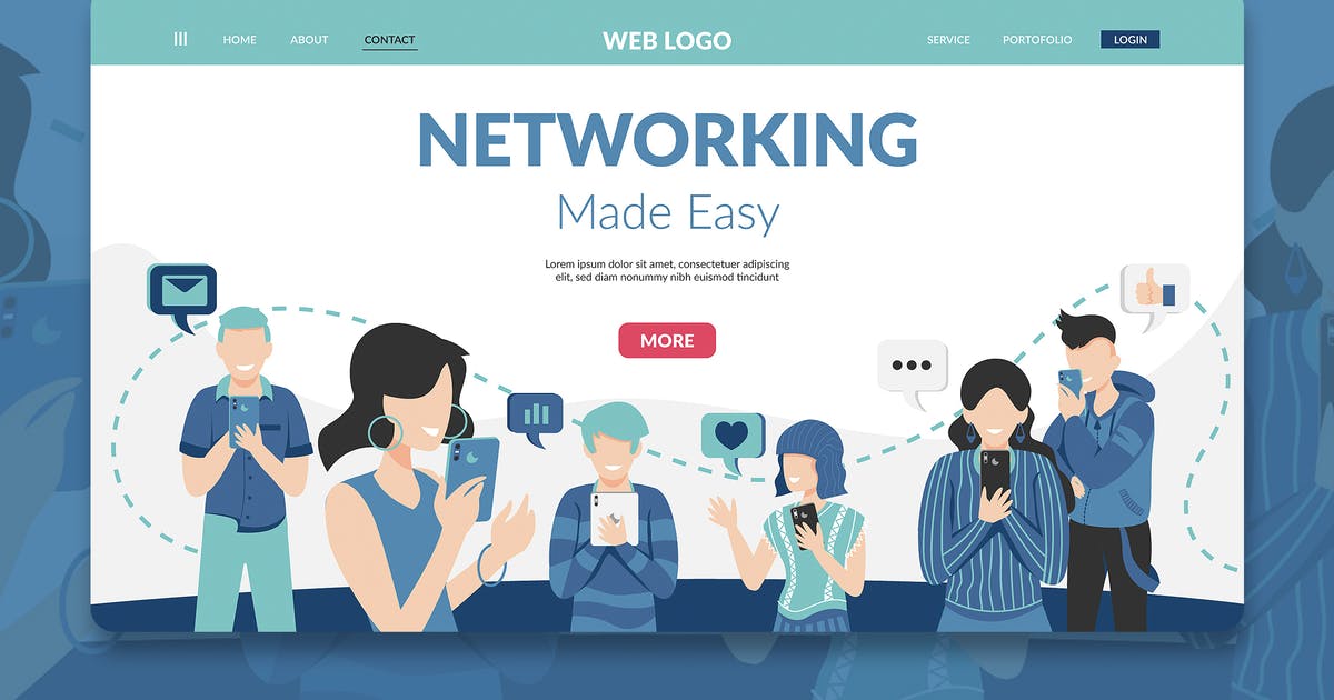 网站着陆页设计互联网社交手绘插画模板 Networking Modern Landing Page Hero插图