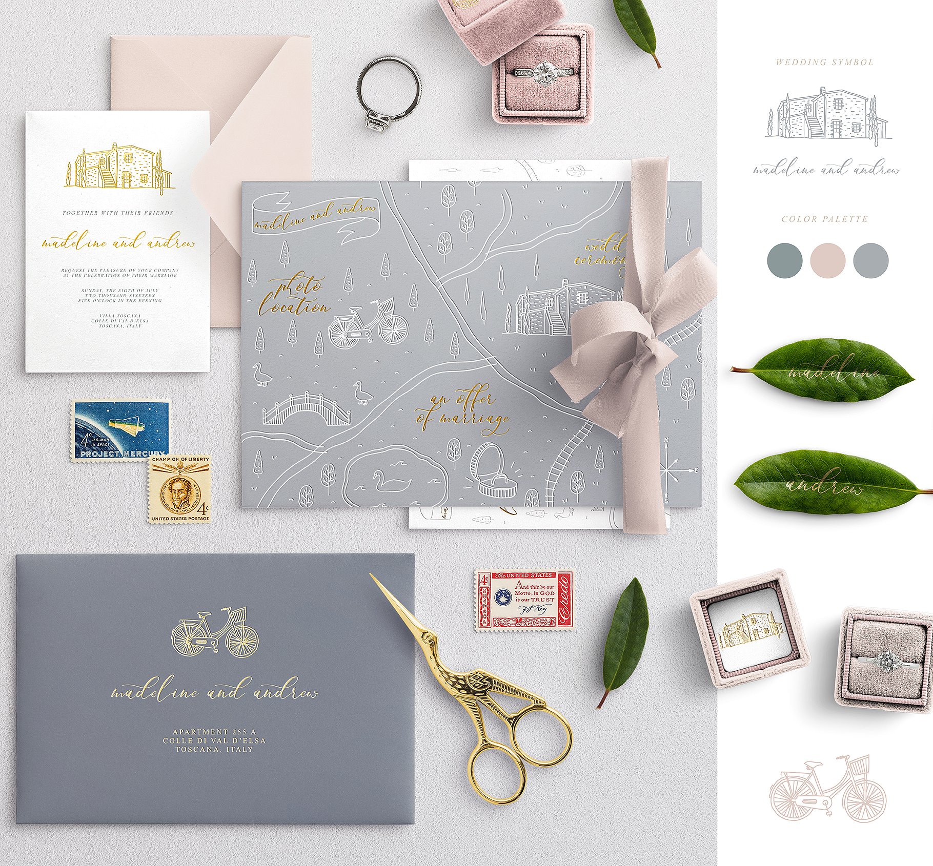 创意文艺风格婚礼邀请函地图设计素材包 Wedding Map Creator Collection插图(2)