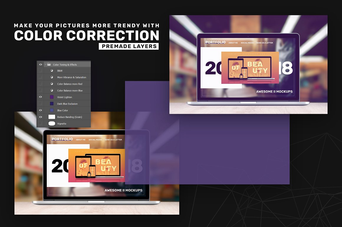 素材库下午茶：一批漂亮的响应式网页或平台UI设计展示场景组合样机下载 [PSD]插图(7)