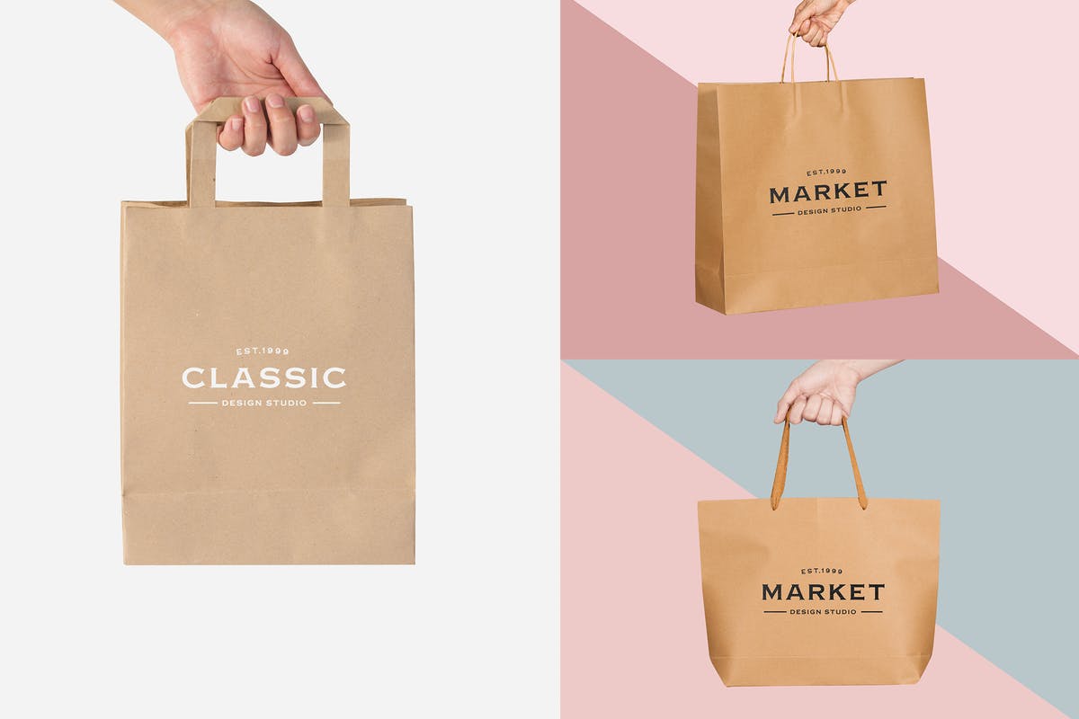 牛皮纸购物袋礼品袋样机模板v1 Craft Bags Mock Up Vol 01插图