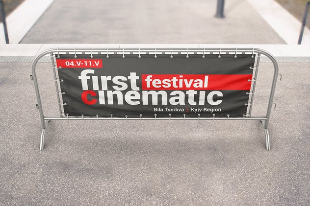3D护栏Banner广告海报样机 Barrier Banner Mockup插图(2)