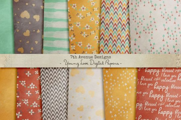 爱情主题包装纸图案纹理 Young Love Digital Papers