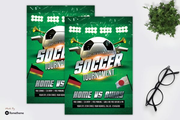 足球比赛宣传海报传单素材库精选PSD模板v4 Soccer V4 – Flyer MR