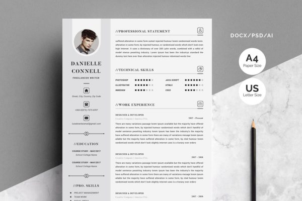 个人电子版求职简历模板 Creative Resume Template 4 Pages