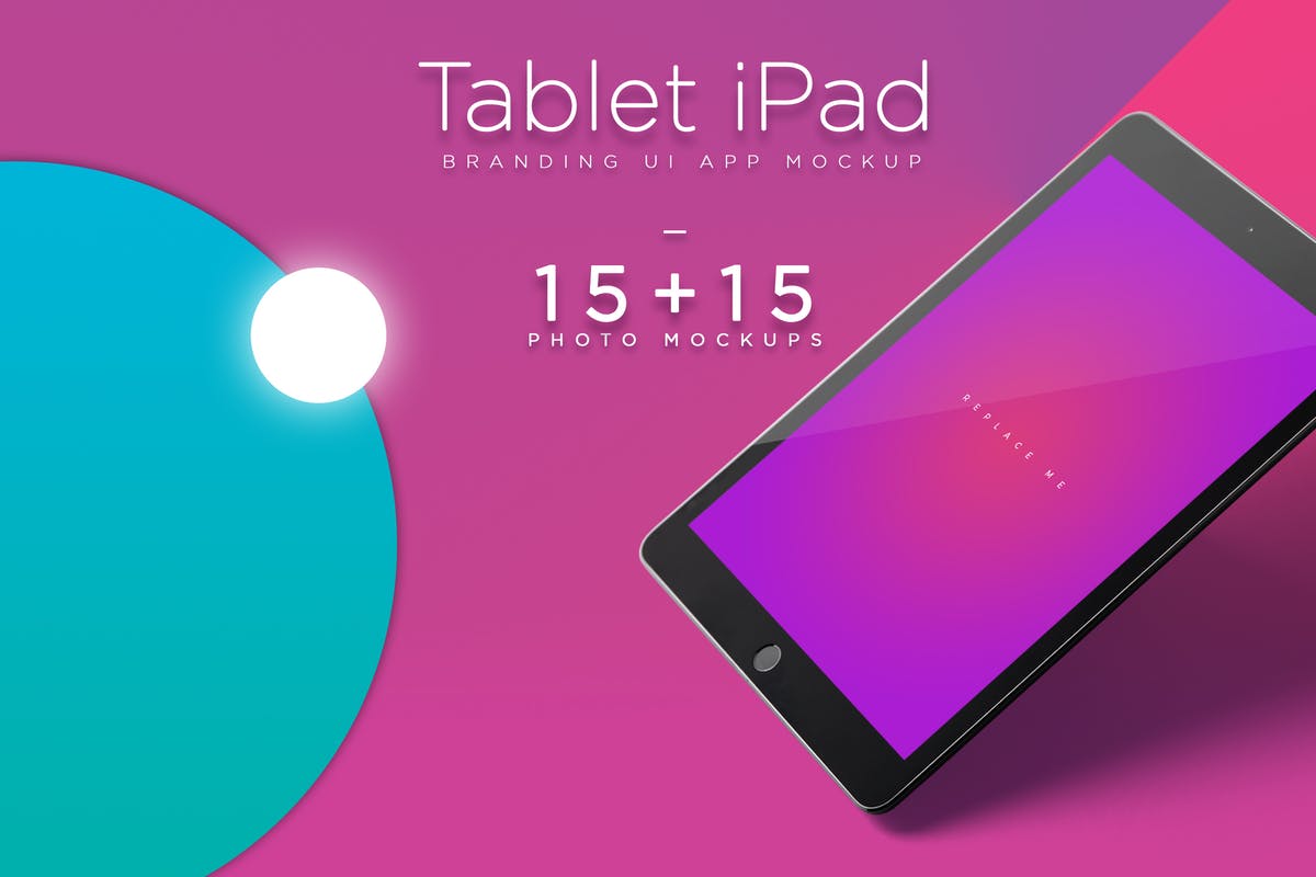 iPad平板电脑应用程序UI展示样机模板 iPad Tablet UI App Mockups with Vivid Backgrounds插图