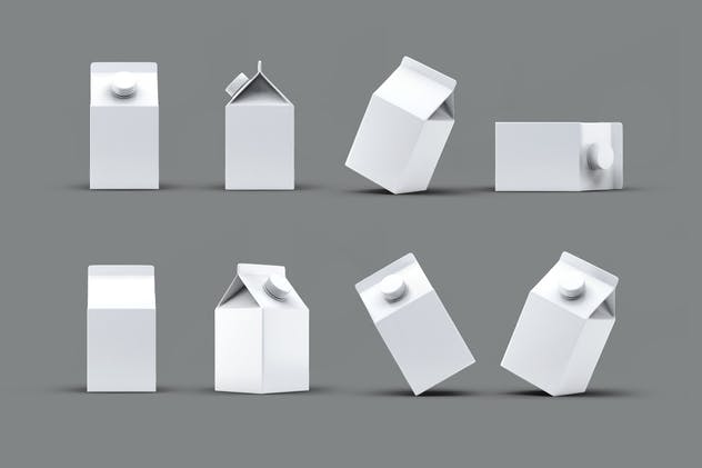 4种牛奶/果汁盒包装设计样机套装 4 Types Milk / Juice Cartons Bundle Mock-Up插图(9)