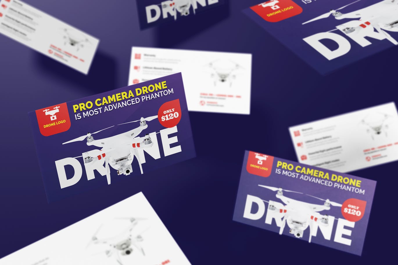 无人机销售代表/销售经理素材库精选名片模板 Drone Product Showcase Business Card插图