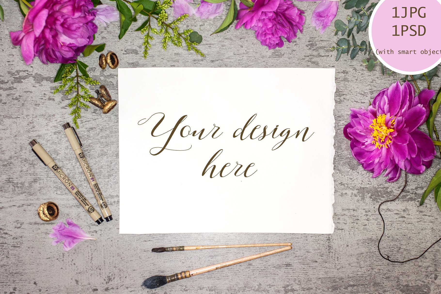 水彩花卉装饰画框&绘画样机模板 Peony mock up BUNDLE插图(5)