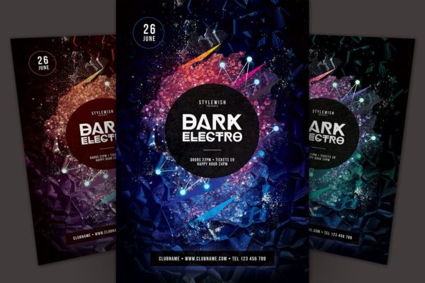 暗黑色调酷炫电子音乐活动海报传单模板 Dark Electro Flyer Template