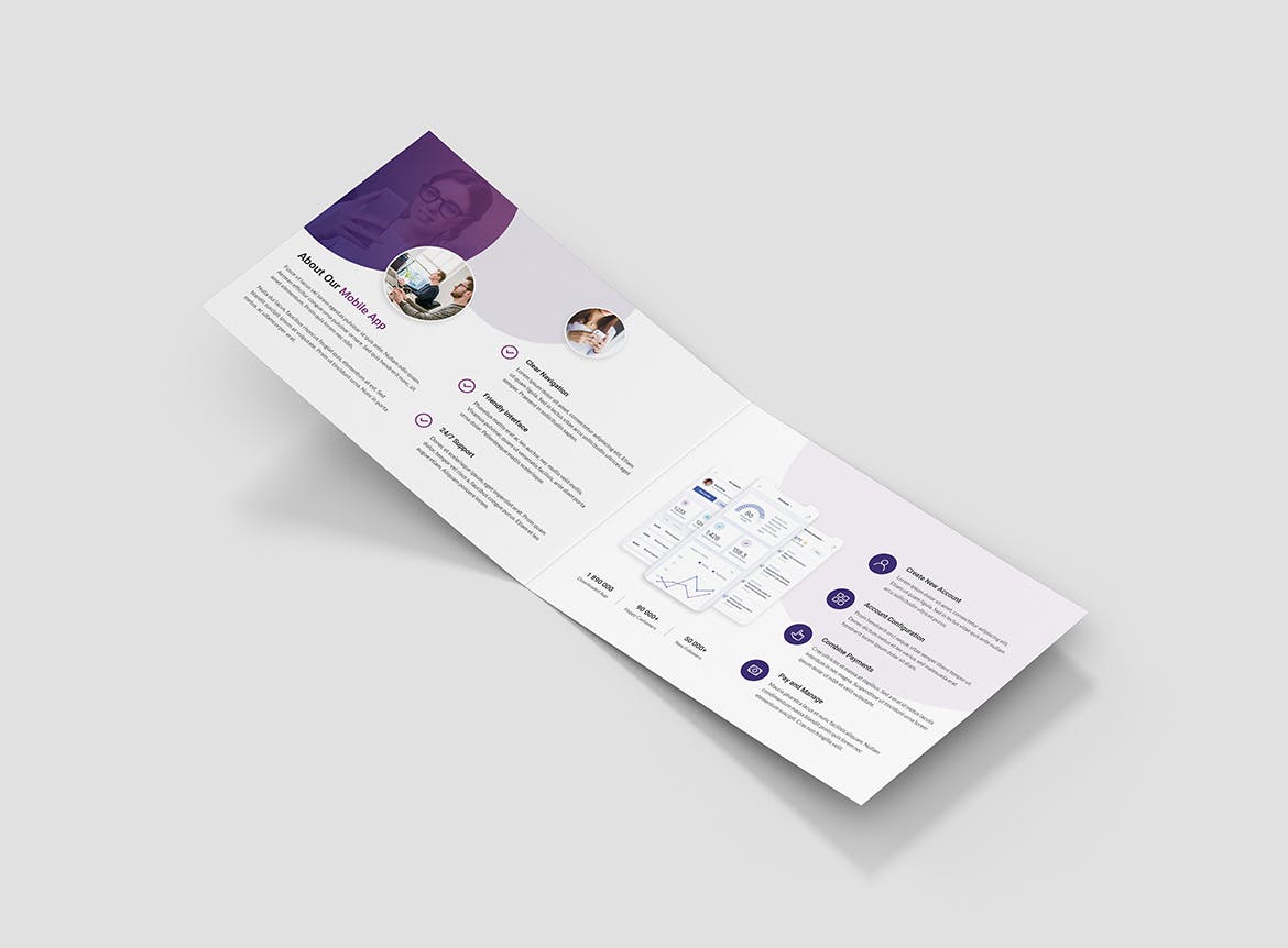 创意APP应用程序折页宣传单设计模板 Brochure – Creative App Bi-Fold A5 Landscape插图(3)