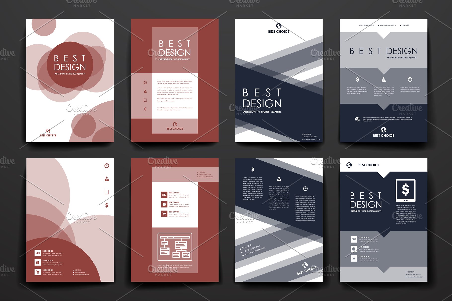 暗色调几何图形背景小册子模板 Set of Beautiful Brochures插图(2)