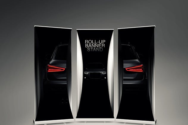 双层易拉宝Banner海报设计样机模板 Dual Roll-up Banner Mock-up插图(2)