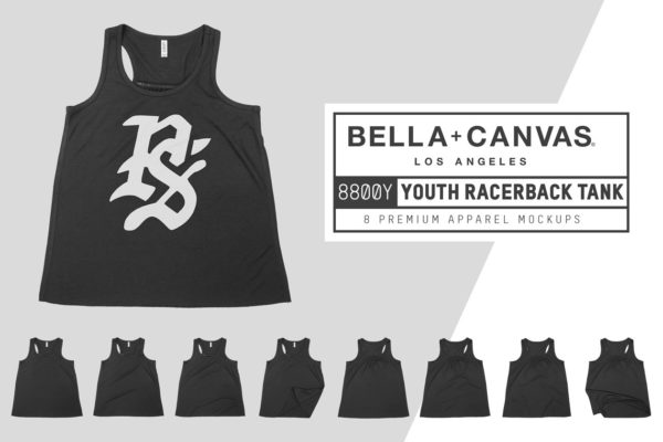 男士无袖背心服装样机 Bella Canvas 8800Y Youth Racerback