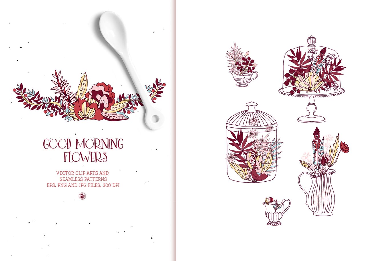 插花艺术水彩手绘图案无缝花样纹理背景素材 Good Morning Flowers插图(4)