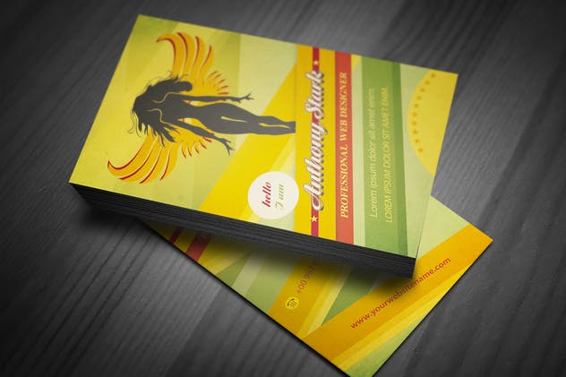 天使图案创意名片设计模板 Woman Business Card Design – 6 color versions插图(2)