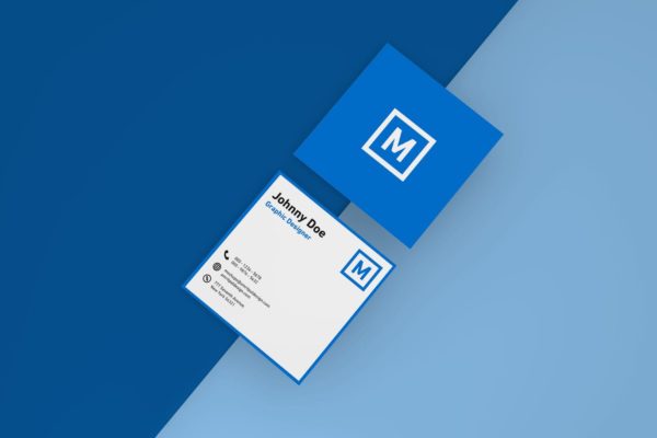 方形企业名片设计俯视图素材库精选模板 Square Business Card Mockup – Top View
