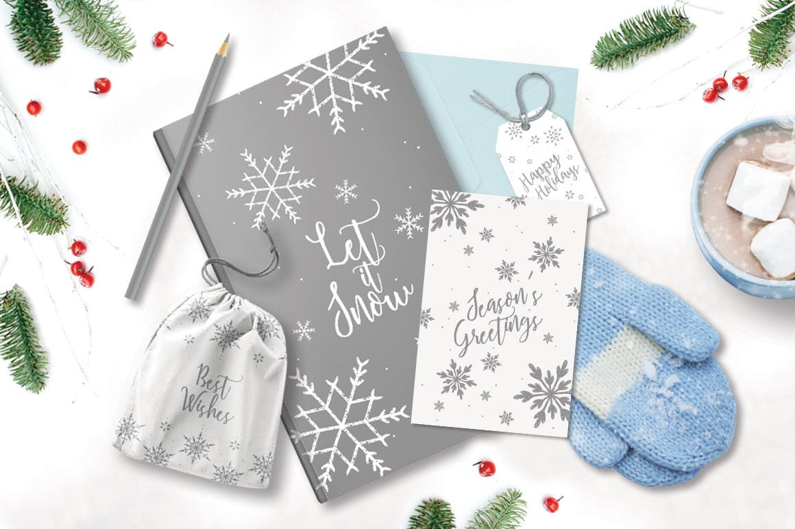 雪花之吻冬季主题手绘图案背景素材 UPDATED+ Snowflakes Winter Kisses插图(9)