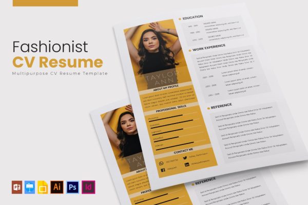 时尚行业职位应聘介绍信&amp;电子简历模板 Fashionist | CV &amp; Resume Template