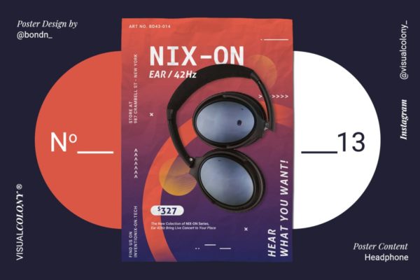 高端耳机电子产品单品促销海报设计模板 Headphone Poster