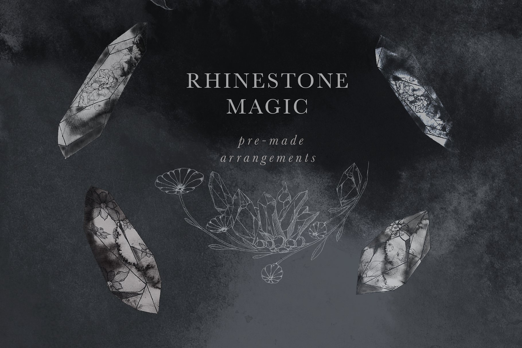 虚实结合黑色背景手绘矢量花卉图形素材 Black Orchid Illustration Set插图(9)