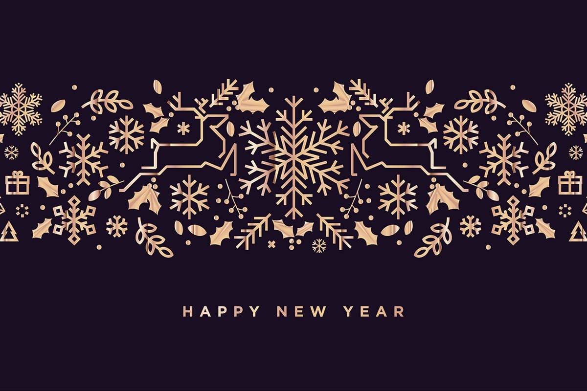 2019年新年贺卡海报金箔装饰元素矢量图形 Happy New Year 2019插图