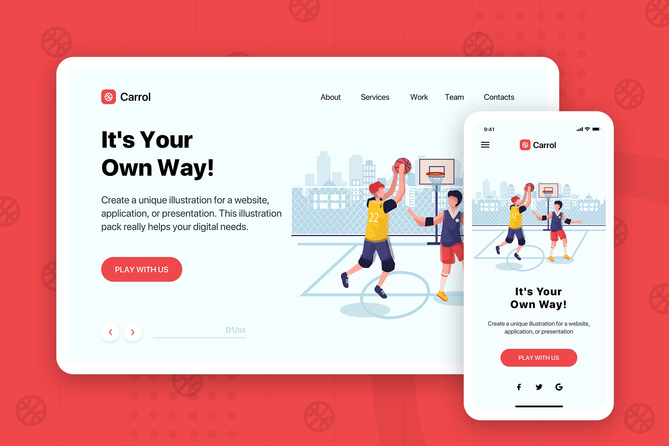 篮球运动主题网站Banner&着陆页设计插画素材 Carrol – Banner & Landing Page插图