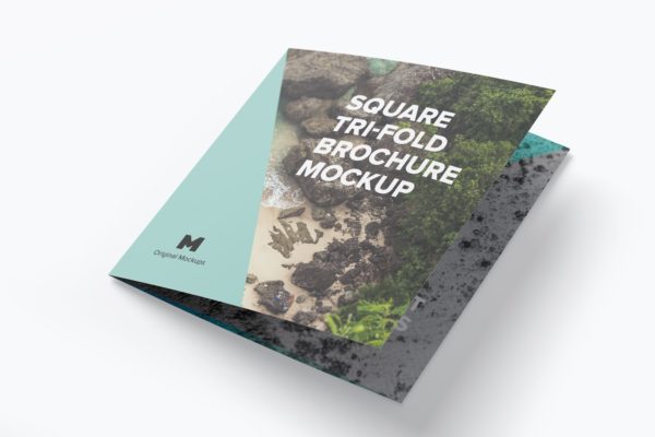 方形三折企业宣传册传单设计效果图样机01 Square Tri-Fold Brochure Mockup 01
