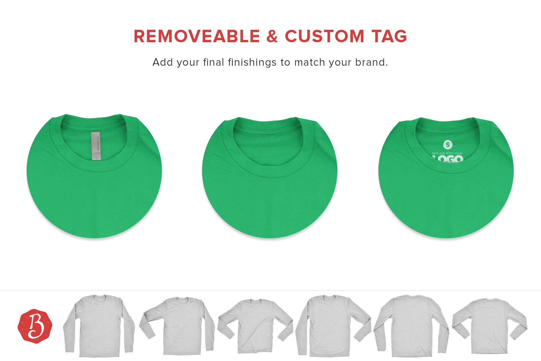 长袖圆领T恤样机模板 Next Level Long Sleeve Shirt Mockup插图(3)