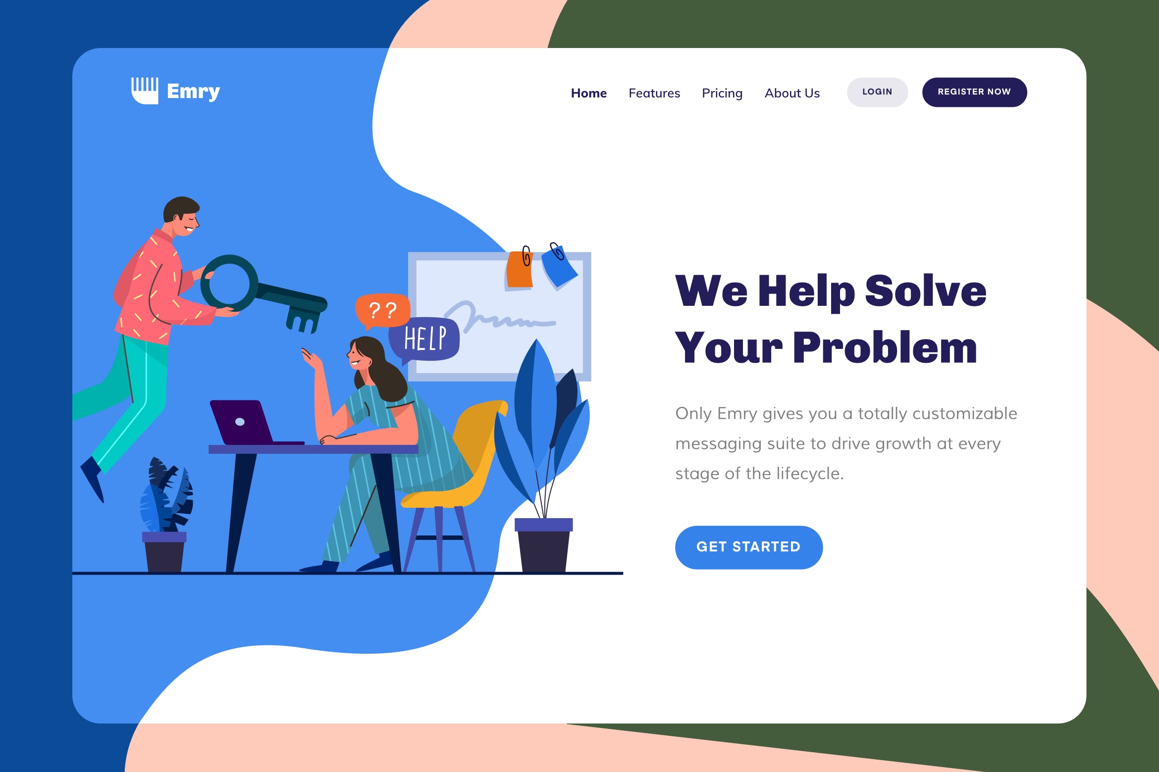 帮助中心主题网站设计矢量插画素材 Emry – Help Header插图