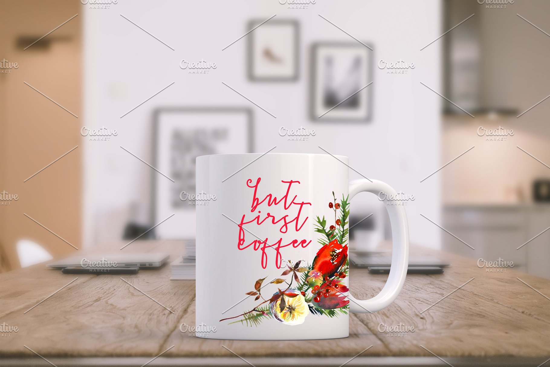 冬季红色水彩花卉剪贴画合集 Red Winter Flowers Clipart Set插图(23)