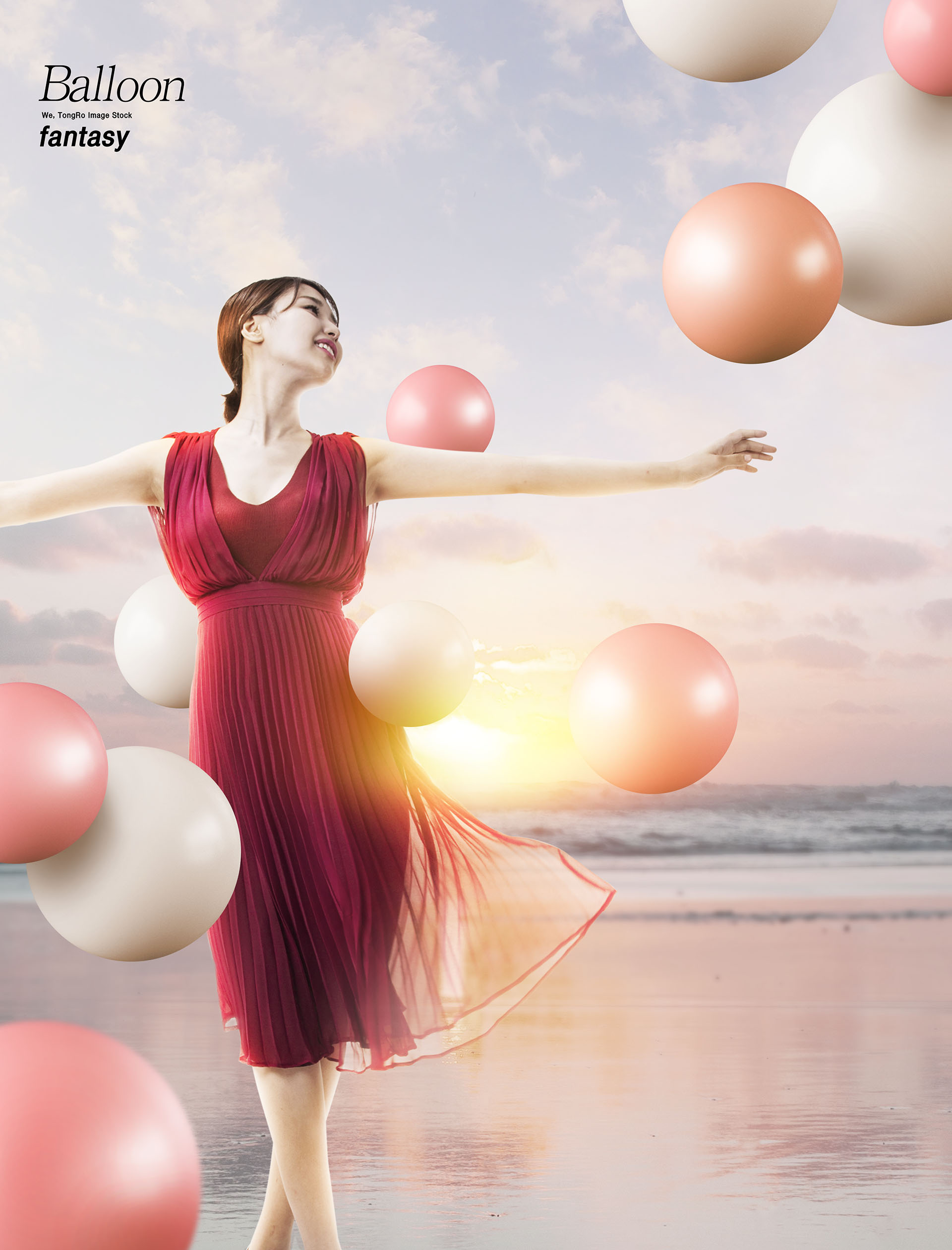 梦幻三八妇女节气球清新阳光女孩创意场景PSD海报模板插图(4)