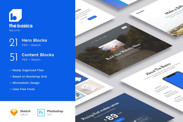 80+现代创意网站设计UI套件 The Basics Web UI Kit插图(1)